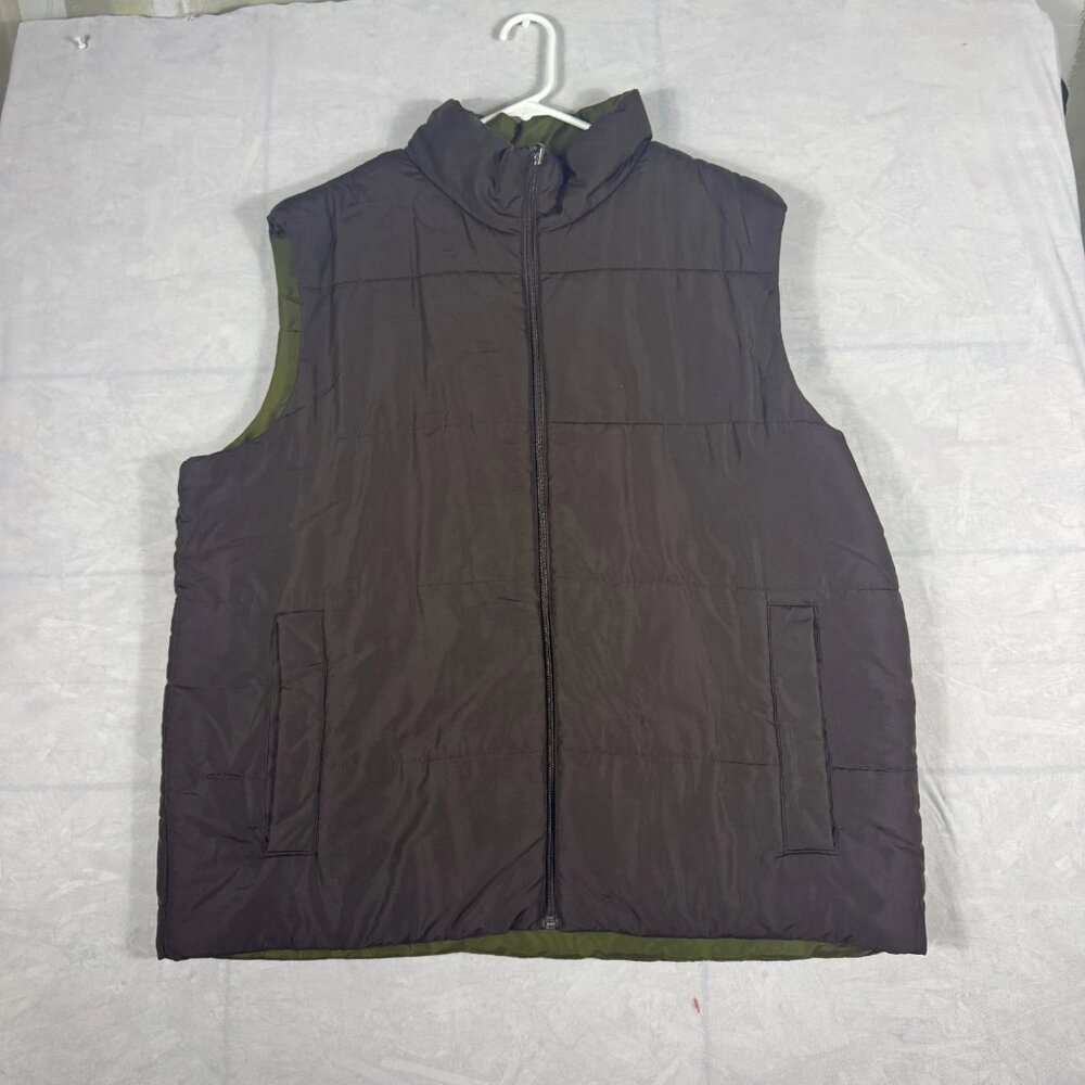 Merona Reversible Puffer Vest Womens Brown Green Full Zip Warm Insulated Size XL